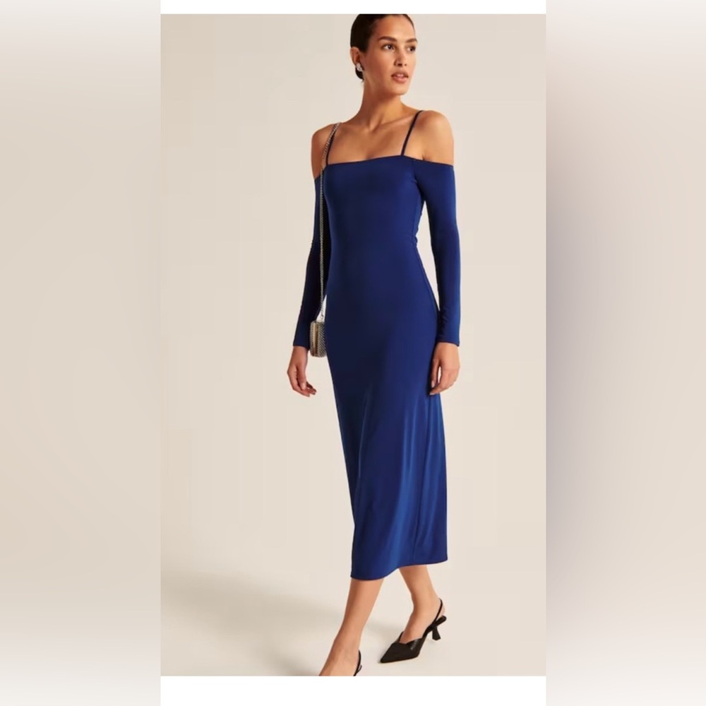 Abercrombie & Fitch Royal Blue Off-Shoulder Midi Dress